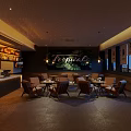 Tropical Café Interior Design With Wooden Tables Green Plants Pendant Lights And Bar Counter