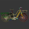 Yellow Electric Bicycle With Front Basket Rear Rack And Red Accents