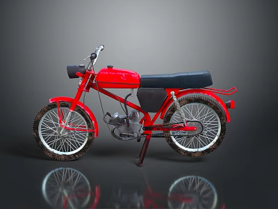 Classic Red Motorcycle With Black Seat And Muddy Tires On Gray Background 3d model