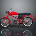 Classic Red Motorcycle With Black Seat And Muddy Tires On Gray Background