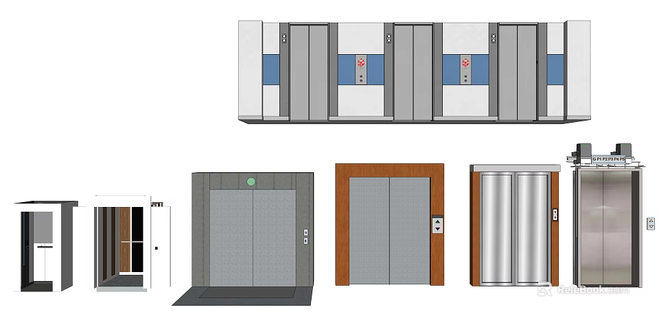 Modern Elevator Designs With Metal Panels Wooden Frames And Control Buttons 3d model