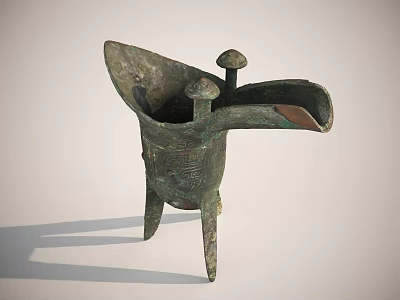 Traditional Bronze Drinking Vessel A Vintage Household Item With Three Legs And Intricate Carvings 3d model