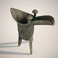 Traditional Bronze Drinking Vessel A Vintage Household Item With Three Legs And Intricate Carvings