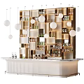Modern Bar Counter Interior With Wooden Shelves Holding Wine Bottles And Hanging White Pendant Lights