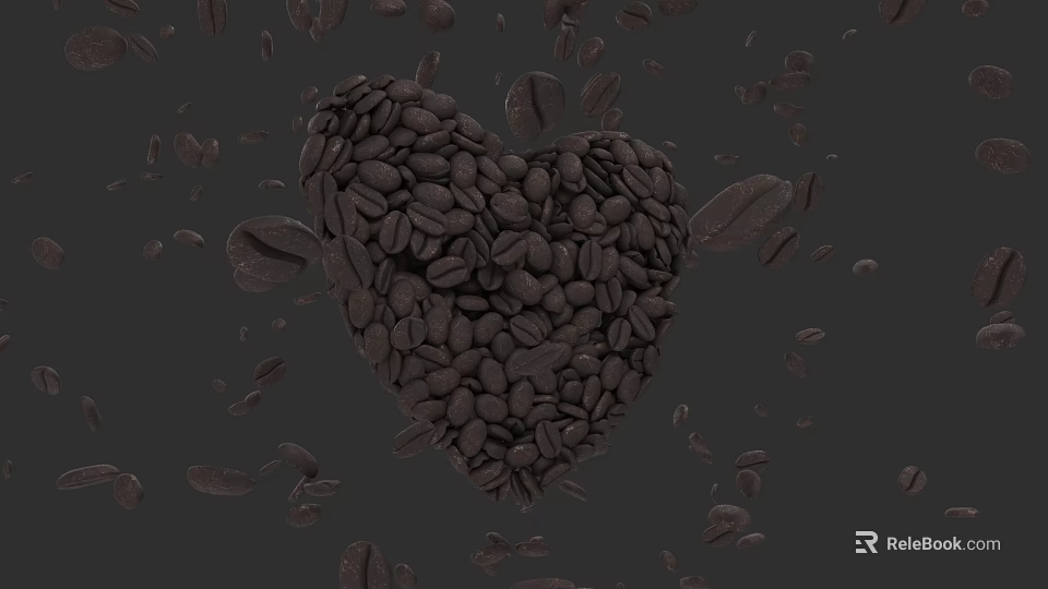 Elegant Coffee Cup With Heart Shaped Coffee Beans On Black Background 3d model 