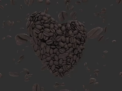 Elegant Coffee Cup With Heart Shaped Coffee Beans On Black Background 3d model