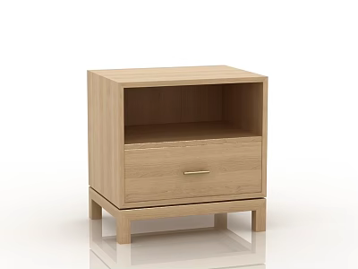 Modern Minimalist Wooden Bedside Table Design With Drawer Metal Handle And Four Legs 3d model