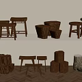 Wooden Stools And Blocks Display With Various Shapes And Natural Design