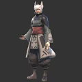 Fantasy Character With White Fox Ears Wearing Traditional Outfit Featuring Red Belt And Loose Sleeves
