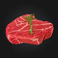 Fresh Raw Beef Steak With Marbled Texture And Rosemary Garnish 3d model