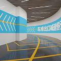 Modern Indoor Parking Garage With Directional Signage Green Flooring Yellow Speed Bumps And Parked Cars