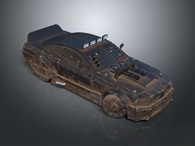 Post Apocalyptic Rusty Car With Mounted Weapons And Armored Exterior 3d model