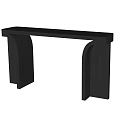 Modern Black Console Table Design With Curved Wooden Supports And Sleek Structure