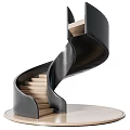 Modern Spiral Staircase Design With Black Handrail And Light Colored Steps