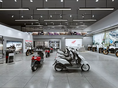 Modern Motorcycle Store Interior With Various Models And Display Setup 3d model