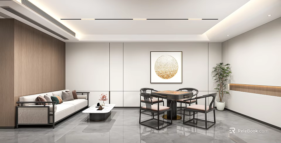 Modern Living Room Interior With Sofa Coffee Table And Mahjong Table 3d model