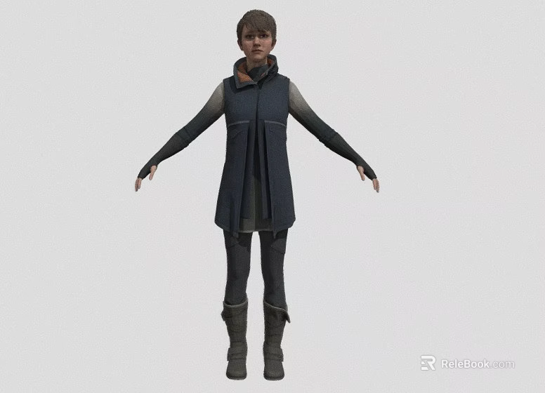 Game Or Movie Character Wearing Dark Blue Vest And Boots 3d model 