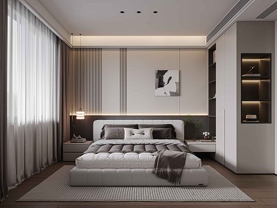 Modern Bedroom Bedside Cabinet Wardrobe Single Door Decorative Painting Chandelier Ornaments Carpet model