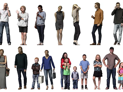 Group of People With Various Ages And Different Poses In Casual Clothing 3d model