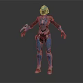 Game Movie Character In Detailed Blue Silver Armored Suit With Helmet Standing Pose