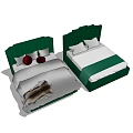 Modern Double Bed With Green Headboard Bedding Pillows And Red Cushion 3d model