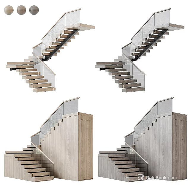 Modern Minimalist Staircase Design With Wooden Steps Glass Railing And Metal Support Structure 3d model 