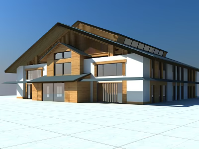 Modern House With Wooden And White Exterior Sloped Roof And Solar Panels 3d model