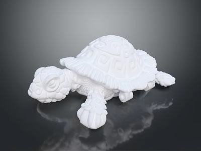 White Reptile Turtle Sculpture with Intricate Shell Patterns Detailed Design on Smooth Black Surface 3d model