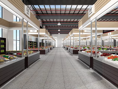 Spacious Supermarket Interior With Product Displays And Aisles 3d model