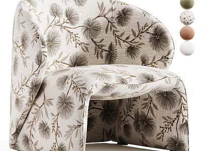 Stylish Accent Chair with Floral Pattern Upholstery and Colorful Decorative Balls 3d model