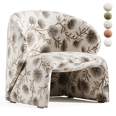 Stylish Accent Chair with Floral Pattern Upholstery and Colorful Decorative Balls 3d model