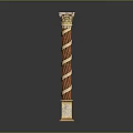 Ornamental Decorative Column With Twisted Design Gold Accents Detailed Base And Capital