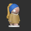 Cute Game Movie Character Blue Headscarf Yellow Hair Brown Clothes With White Pearl Earrings