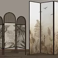 Modern Room Divider Screens With Arched Design And Botanical Bird Patterns 3d model