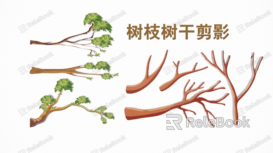 Modern 2D Branch Tree Trunk Flower Branch Silhouette model