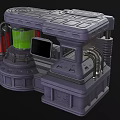 Futuristic Sci Fi Machine With Purple Structure Green Container And Red Columns 3d model