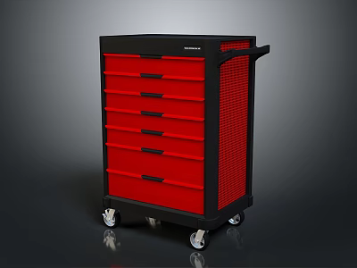 Multiple Red Drawers Tool Cart With Black Frame And Mobile Storage Wheels 3d model