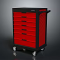 Multiple Red Drawers Tool Cart With Black Frame And Mobile Storage Wheels 3d model