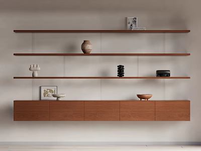 Wooden Multi Tiered Shelf Cabinet with Decorative Items Vase Frame Bowl for Home Decor 3d model