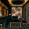 Modern Luxury KTV Lounge with Emerald Green Sofa Gold Framed Furniture and Geometric Pattern Carpet