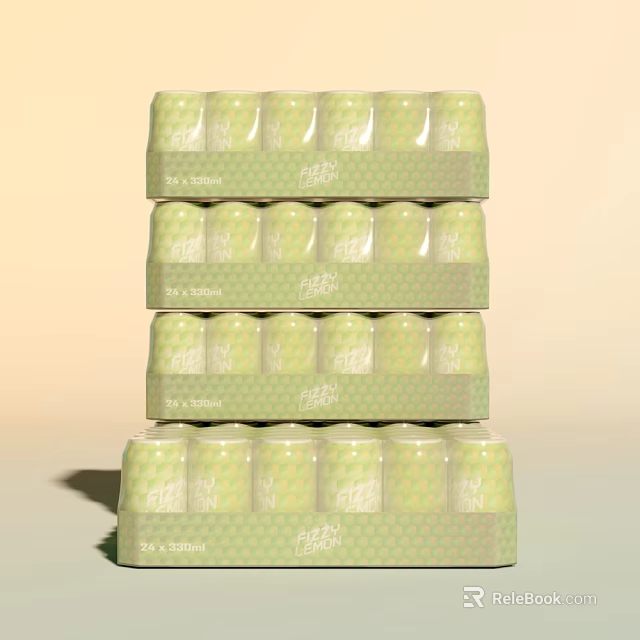 Stacked Green Beverage Packs With Honeycomb Pattern 24 Bottles 330ml Each Pure Leaf 3d model 