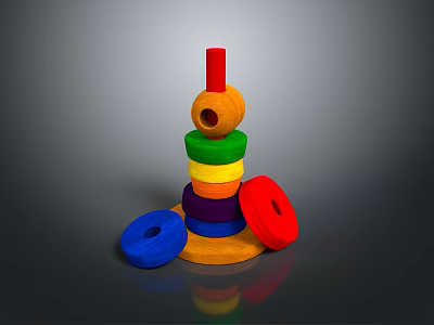 Colorful Wooden Stacking Rings Educational Toy For Kids With Stacked Design 3d model