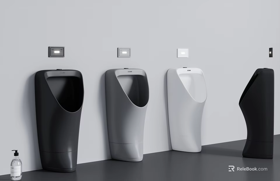 Modern Urinals In Black Gray And White With Sleek Design For Bathroom Interior 3d model 