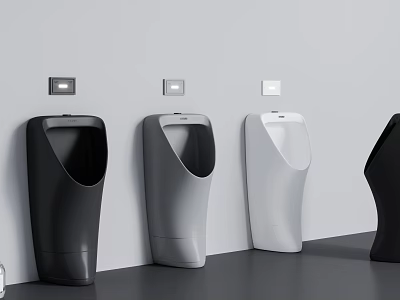 Modern Urinals In Black Gray And White With Sleek Design For Bathroom Interior 3d model