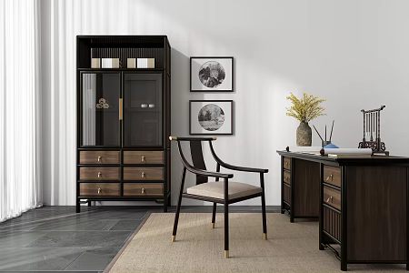 New Chinese Style Desk and Chair 3d model