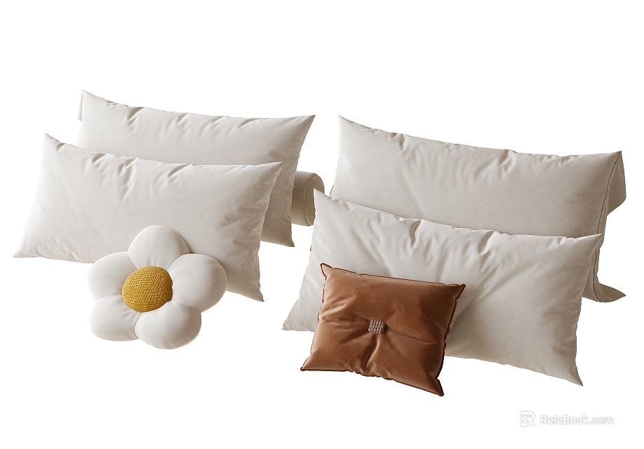 Soft Comfortable Accent Chair Featuring White Pillows Brown Velvet Cushion and Flower Shaped Pillow 3d model 