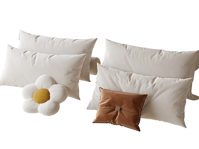Soft Comfortable Accent Chair Featuring White Pillows Brown Velvet Cushion and Flower Shaped Pillow 3d model