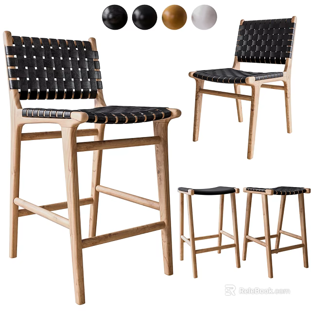 Wooden Frame Leisure Chair With Black Woven Seat And Various Heights Design 3d model 