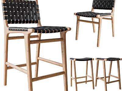 Wooden Frame Leisure Chair With Black Woven Seat And Various Heights Design 3d model