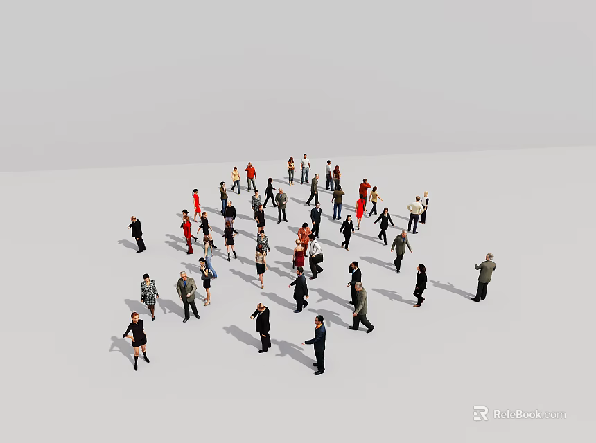 Diverse Group of People Walking and Interacting in Open Public Area 3d model 